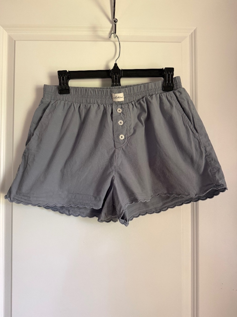 100% Cotton Blue Scallop Hem Lounge Shorts | Cottagecore Coquette Pajama Shorts